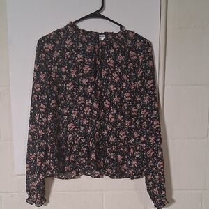 H&M Black Blouse with Pink Floral Pattern